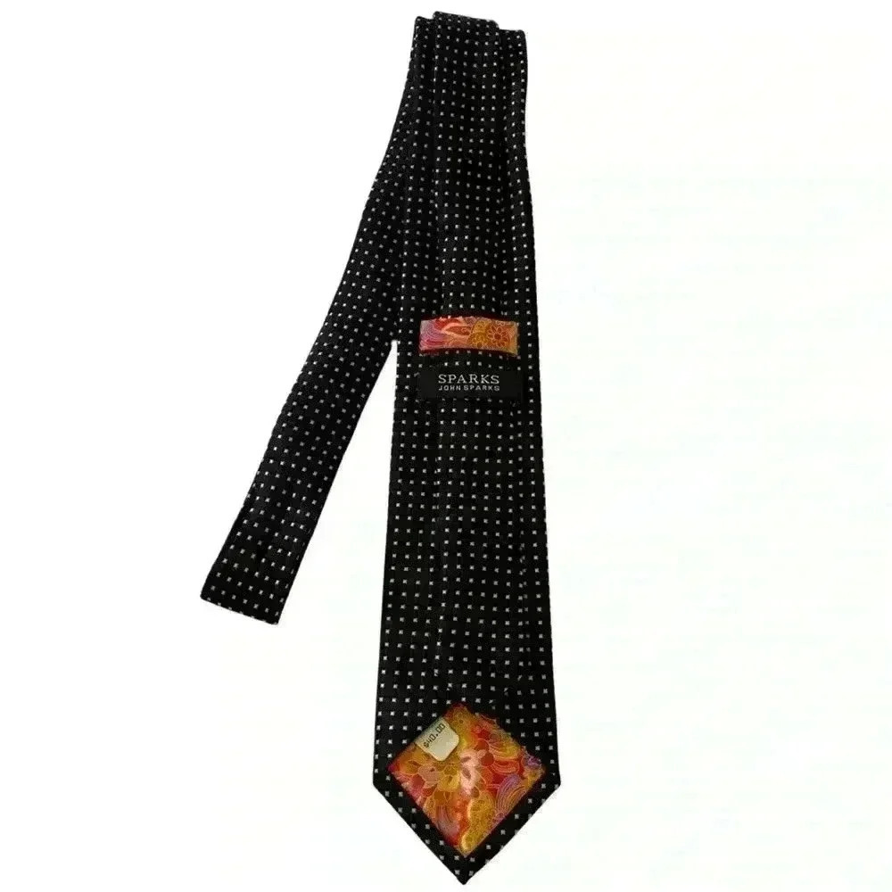 SPARKS John Sparks men’s neck tie black white silver dot handmade 100% polyester - Picture 7 of 9